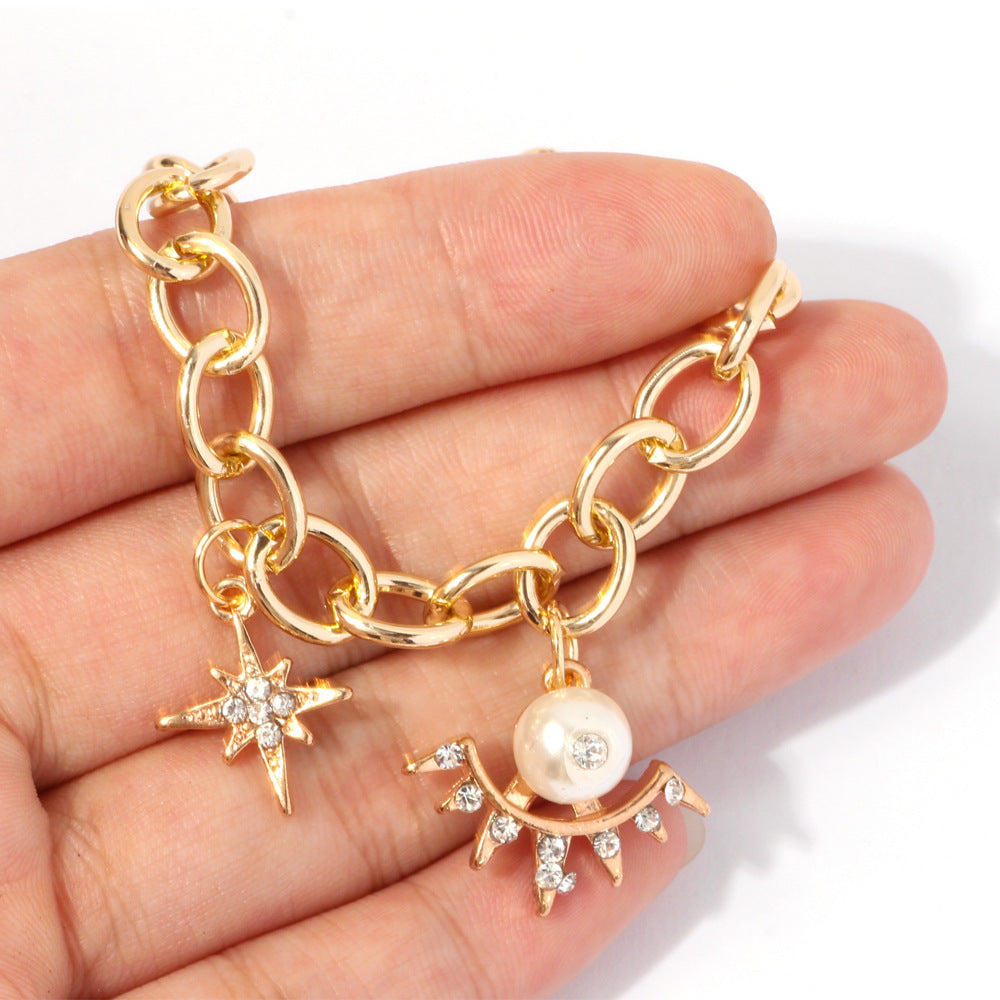 Star Bracelet With Pearl Charm Elegant Alloy Jewelry For Women Gift Starry Style Accessory Timeless Style Gift