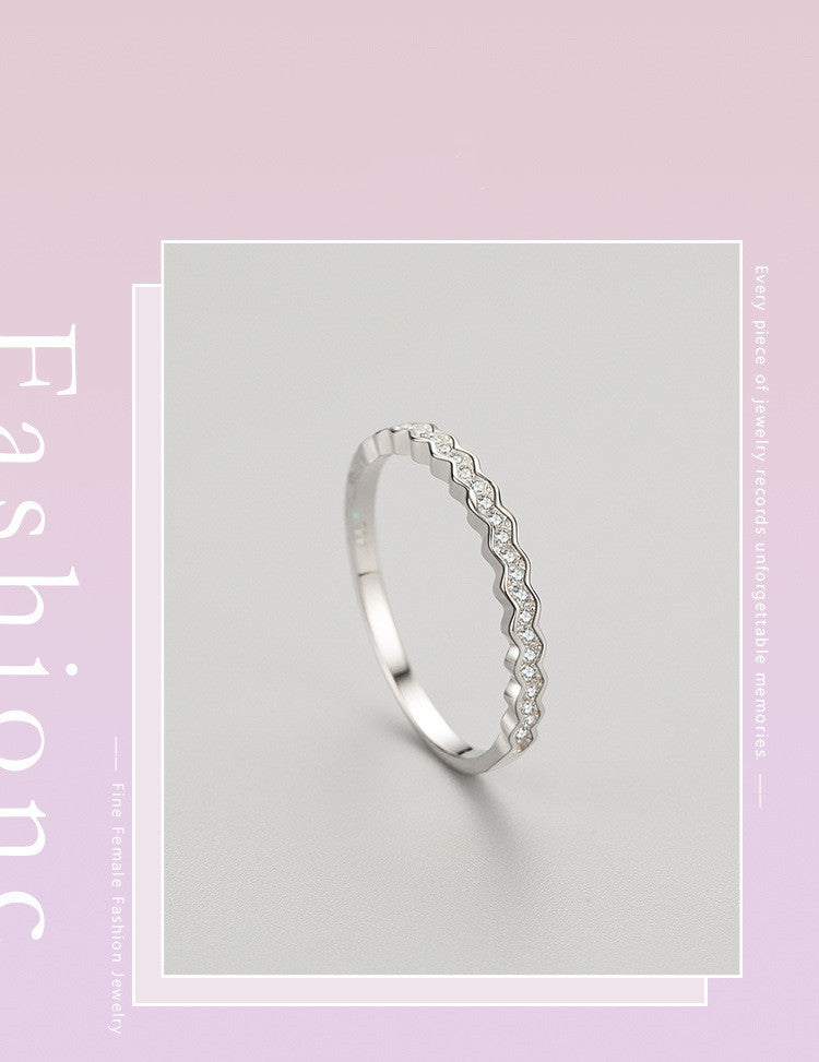 Womens Silver Geometric Ring With Micro Setting 925 Sterling Engagement Promise Band Elegant Everyday Piece Go