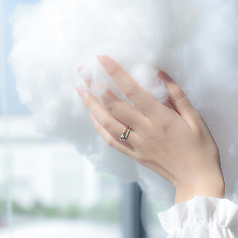 Adjustable Opening Ring For Women With Double Diamond And Single Band Adjustable Size Range 11 To 14 For Everyday Wear