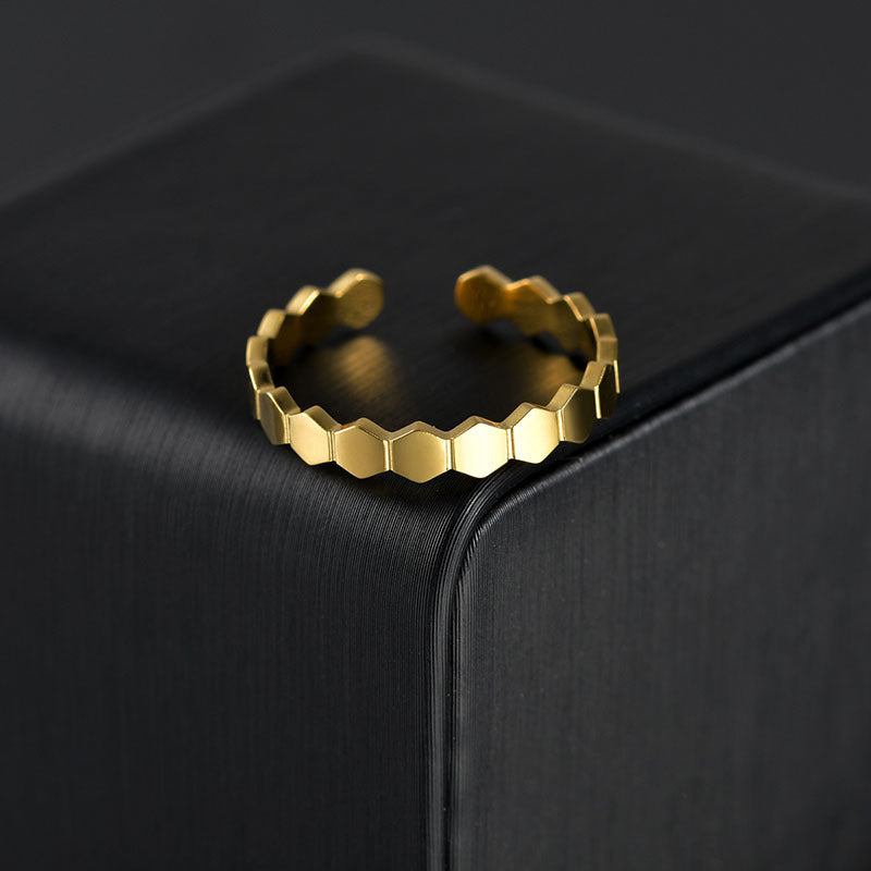 Womens Stainless Steel Ring 18K Gold Tone Adjustable Geometric Vintage Design Fashion Jewelry Durable Everyday Wear