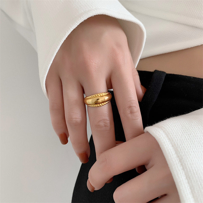 Womens Twist Ring Arc Ring Retro Ring European Ring American Ring Fashion Ring Cool Ring Design Ring Titanium Steel Ring Geometry Ring Gift for Her