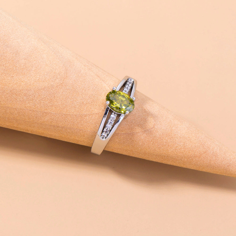 Womens Adjustable Copper Rings Oval Green Gem Micro Inlaid Zircon European Fashion Rings Adjustable Fit Copper