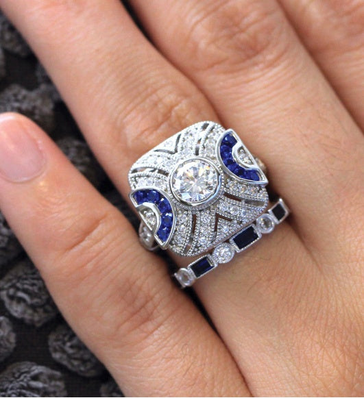 Women Blue Topaz Ring In Sterling Silver Geometric Dainty Elegant Jewelry For Anniversary Engagement Birthday Gift