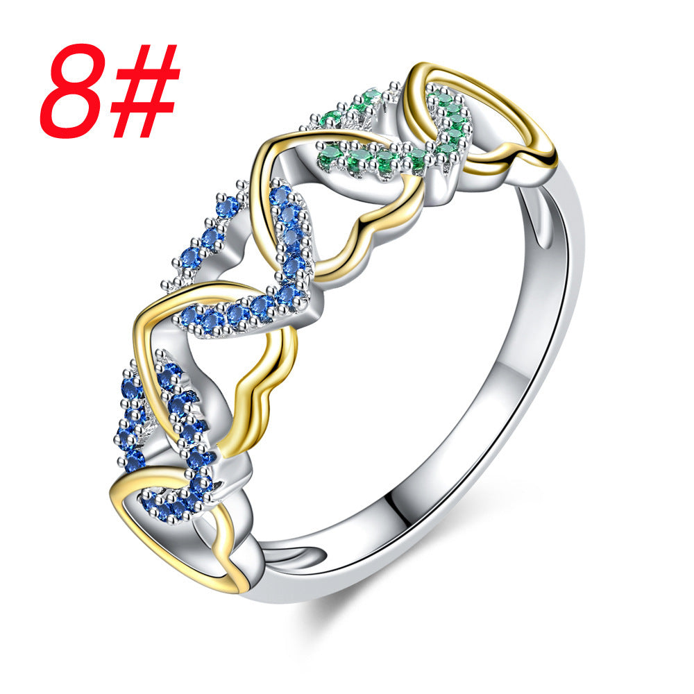 Copper Heart Inlay Ring For Couples Micro Geometry Korean Styling Electroplated Gift Wedding For Men And Women