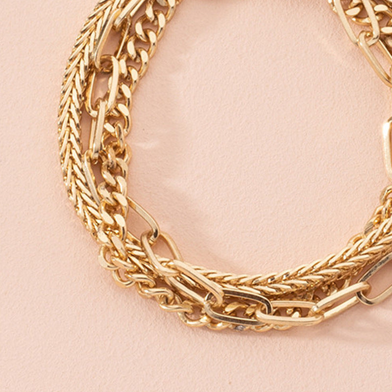 Alloy Chain Bracelet Multi Layer Geometric Design Ethnic Retro Gold Fashion Jewelry Gift Elegant Everyday Gift