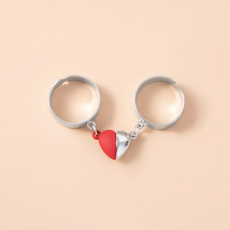 Couple Heart Magnetic Rings Adjustable Zinc Alloy Fashion Rings For Lovers Sisters Friends Gift Set XL Stylish