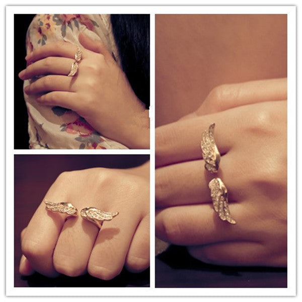 Angel Winged Rings With Gemstones Electroplated Alloy Unisex Fashion Jewelry Birthday Gifts Statement Accessory
