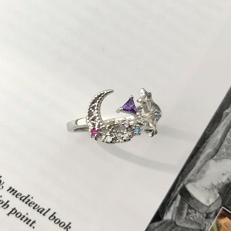 Womens Sterling Silver Crescent Moon Ring Adjustable Open Design Elegant Celestial Jewelry Bright Gift For Her