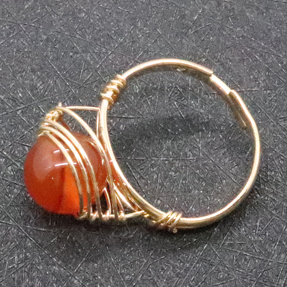 Natural Stone Bead Ring With Speckled Gemstone Winding Design Jewelry Accessory For Women Durable Wear Unique Gift
