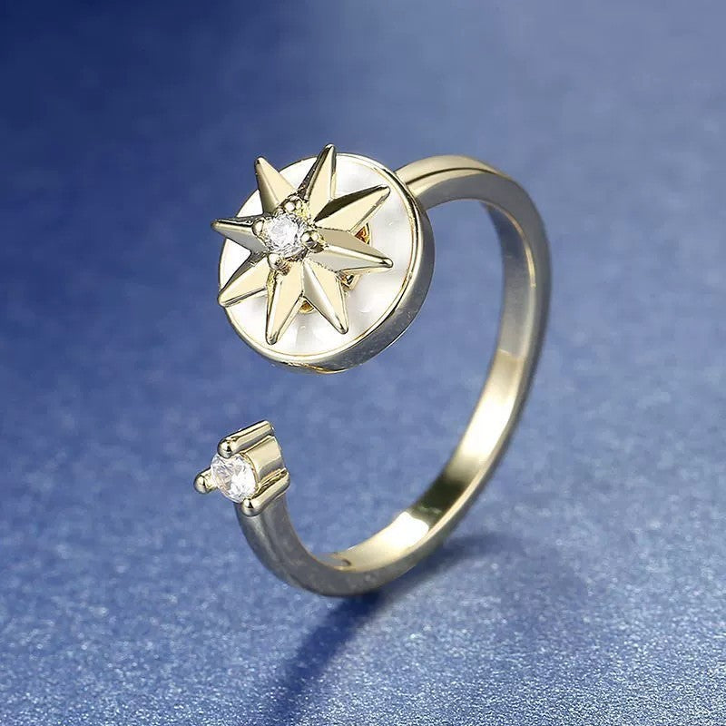 Adjustable Copper Ring With Snowflake Diamond Inlaid Design For Versatile Fashion Jewelry Gift For Everyday Wear