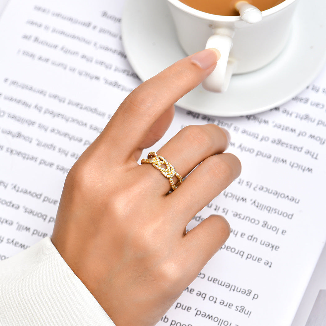 Womens Adjustable Zircon Ring in Gold Copper Mosaic Design Elegant Anniversary Jewelry for Her for Women Gift