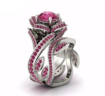 Womens Rose Zircon Floral Ring Copper Silver Plated Artificial Gemstone Inlay Elegant Fashion Jewelry Chic Gift