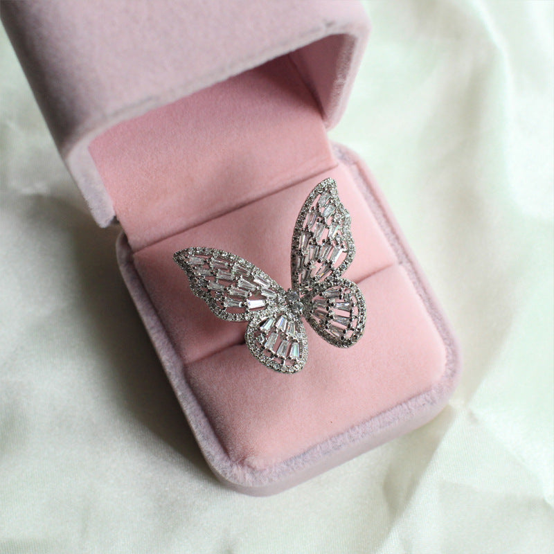Adjustable Butterfly Ring Alloy Gemstone Korean Fashion Jewelry Elegant Statement Ring For Everyday Style Gift