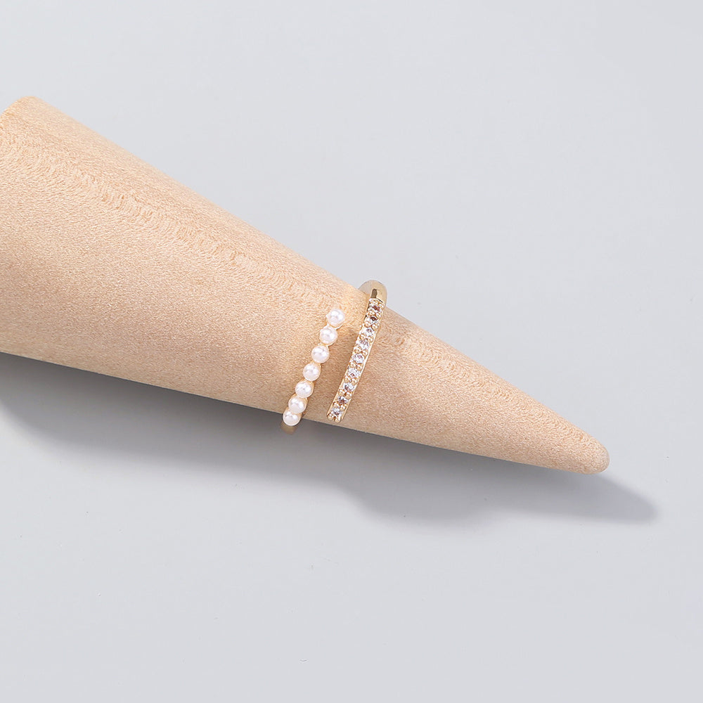 Womens Adjustable Zircon Pearl Ring Copper Plated Jewelry Elegant Sparkling Accessory Everyday Sparkle Jewelry