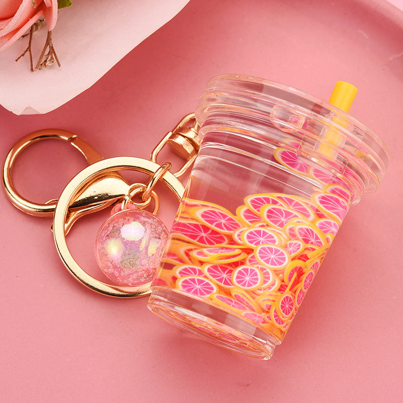 Acrylic Keychain Pendant With Fruit Chip And Milk Bottle Beads Pastoralist Style Cute Accessory For Bags Purse