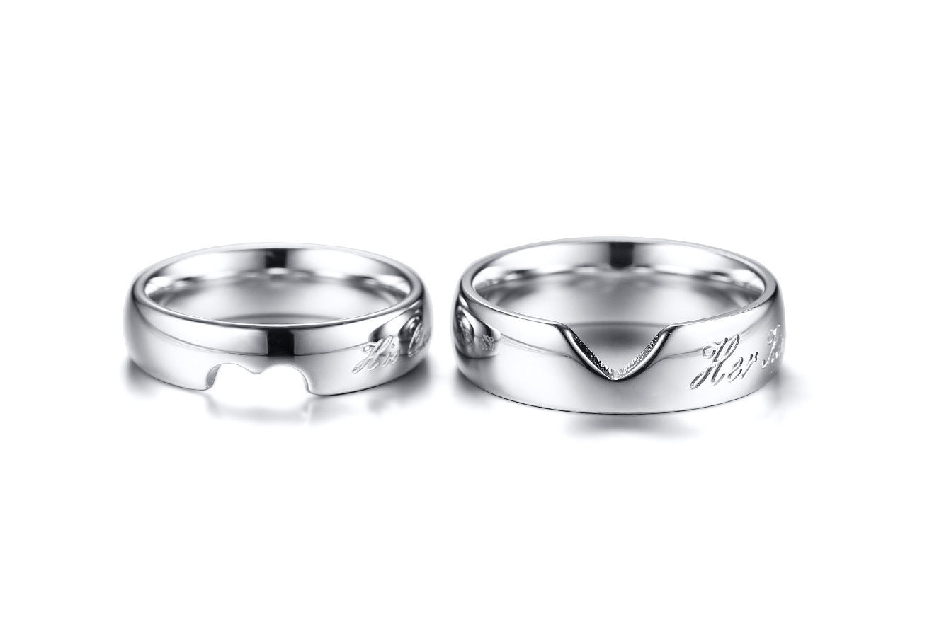 Stainless Steel Couple Ring Tourism Commemoration Heart Shaped Her King One Pair Heart Shaped One Pair Tourism