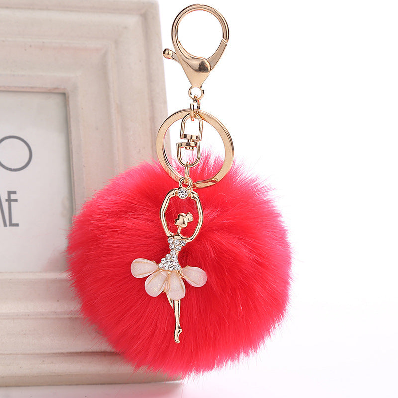Car Keychain Pendant Simulation Rabbit Hair Accessory Metal Plush Key Ring Bag Charm Fluffy Colorful Gift Style