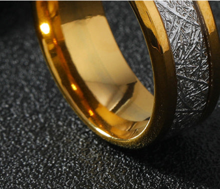 Mens Stainless Steel Geometry Ring With Fog Pattern Electroplated Steel Gold Finish Durable Jewelry For Everyday Wear