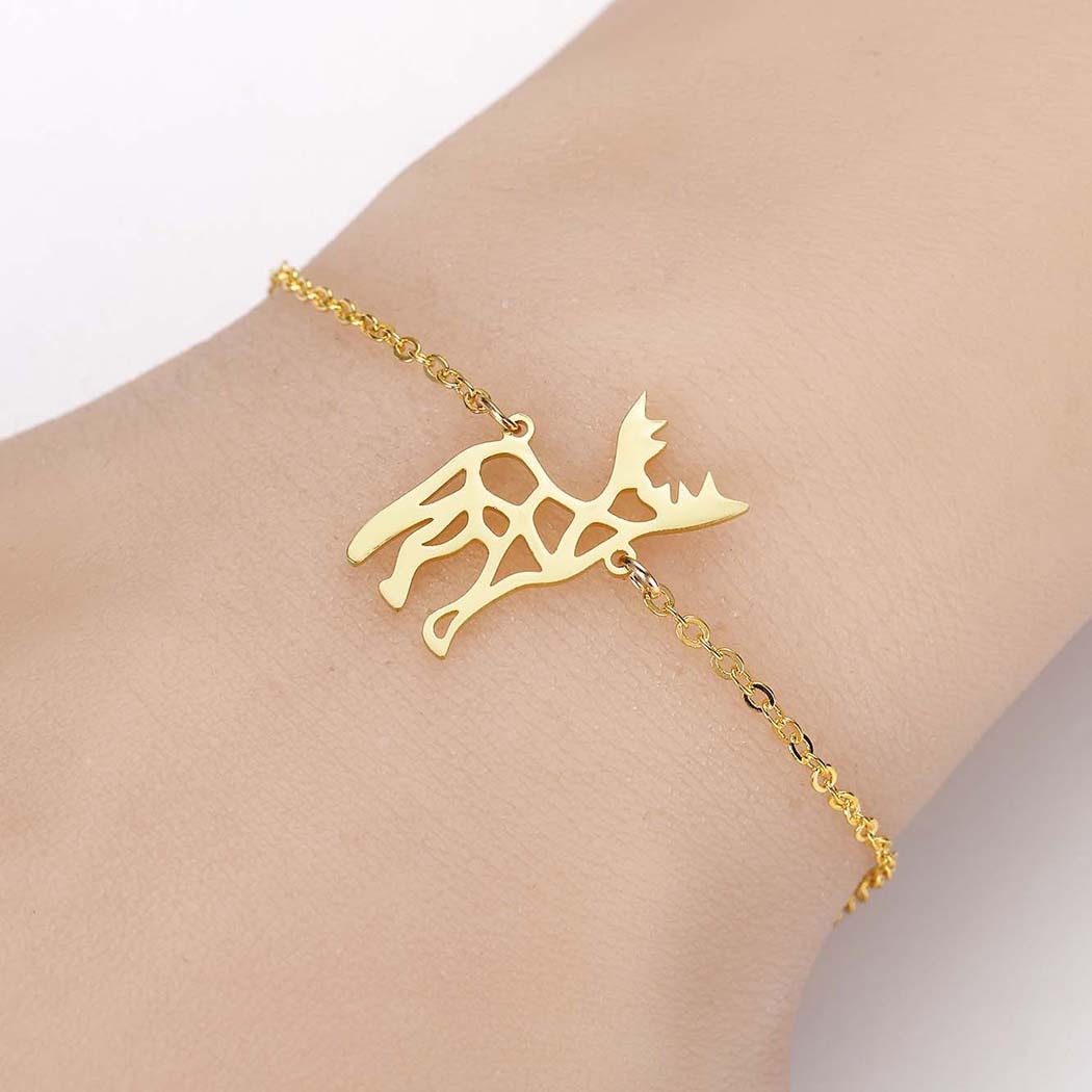 Womens Stainless Steel Elk Pendant Bracelet Animal Inspired Jewelry Delicately Origami Design Hollow Charm Gift