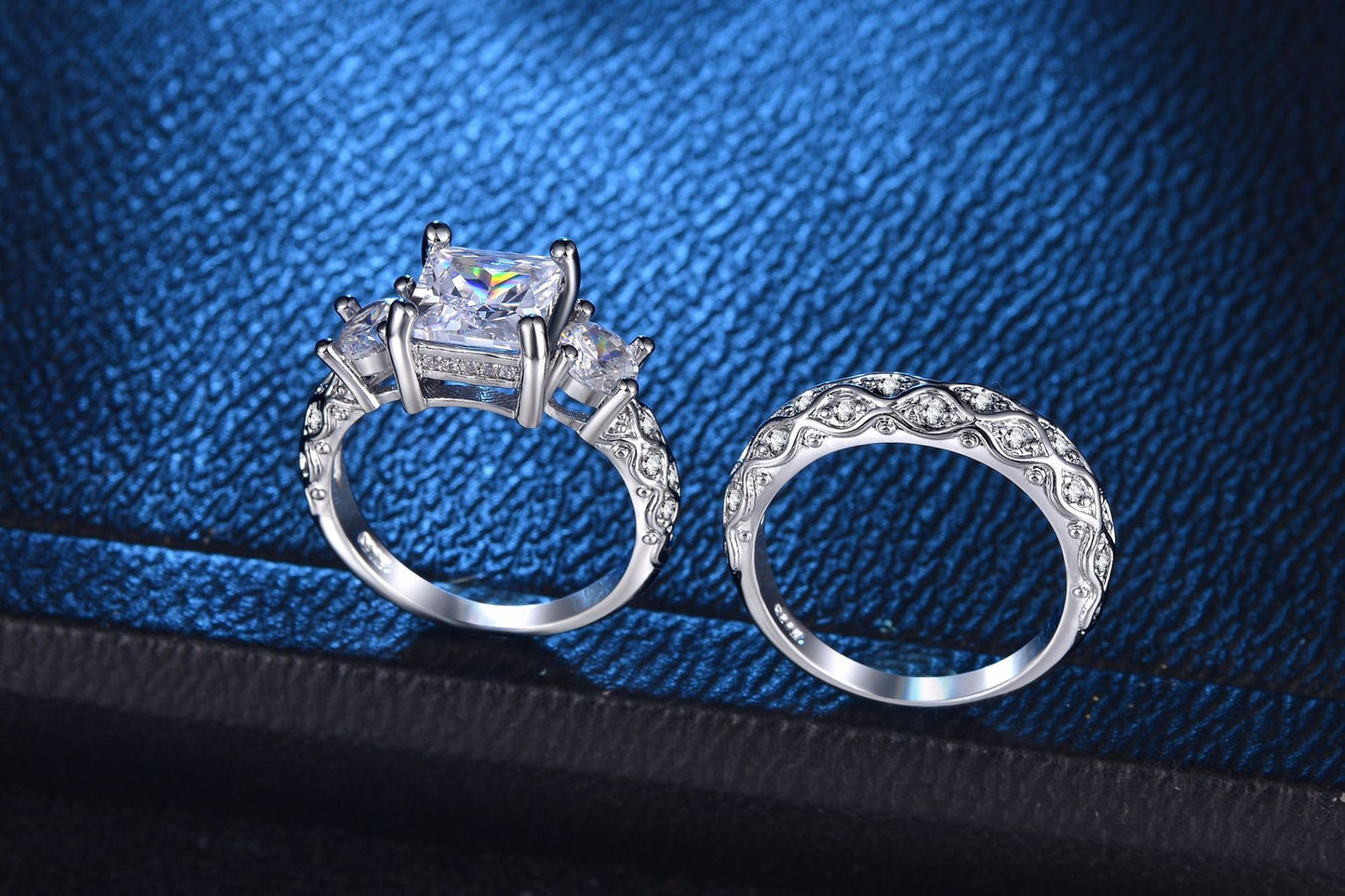 Couples Zircon Ring Copper Plated Silver Engagement Band