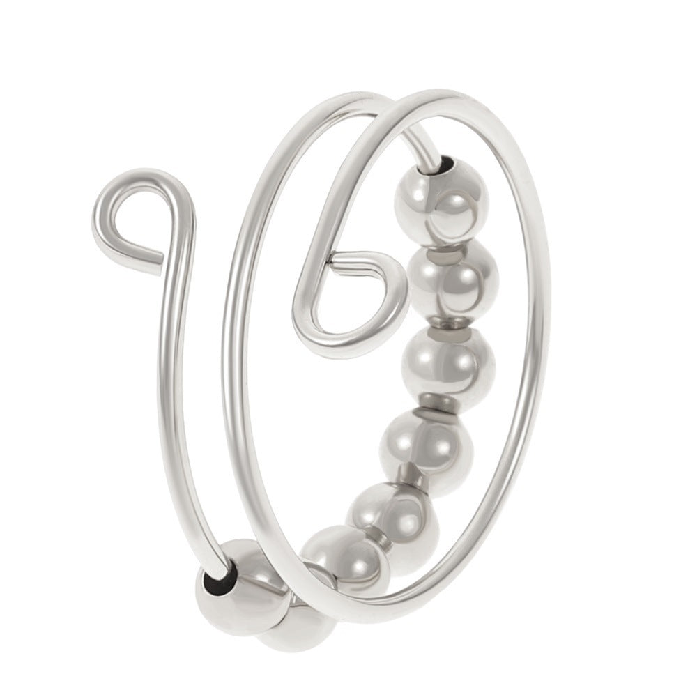 Womens Rotatable Alloy Open Ring Geometric Adjustable Fidget Spinner Ring Stress Relief European Bead Ring Gem