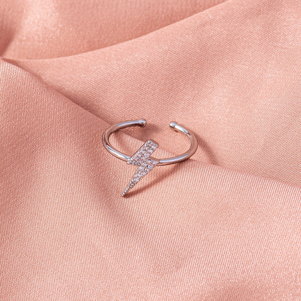 Geometric Zircon Copper Ring Lightning Design for Women Fashion Jewelry Trendy Everyday Wear for Any Occasions