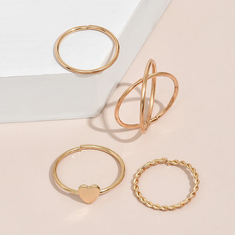 Womens Golden Alloy Ring Set With Floral Design And Electroplated Ornaments In Continental And American Style