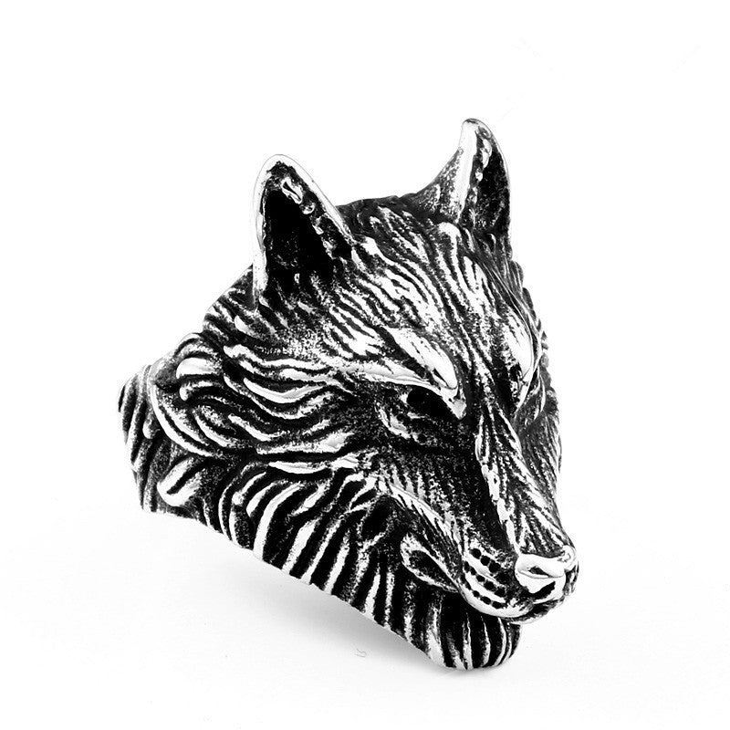 Alloy Viking Wolf Head Ring Electroplated Animal Zodiac Jewelry For Travel Memorial Gift For Adventurers World