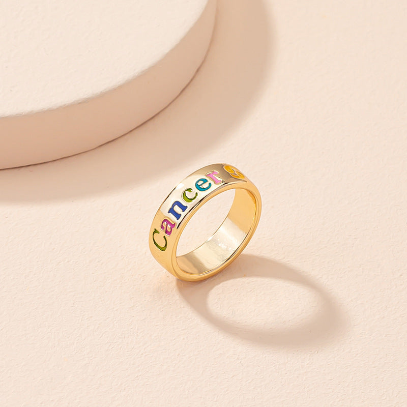 Constellation Zodiac Ring Unisex Adjustable Metal Jewelry Sign Ring Aries Leo Virgo European American Style Fashion