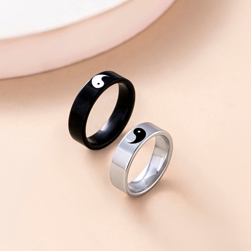 Yin Yang Couple Rings Stainless Steel Tai Chi Matching Rings for Couples His and Hers Promise Wedding Band Classic 2