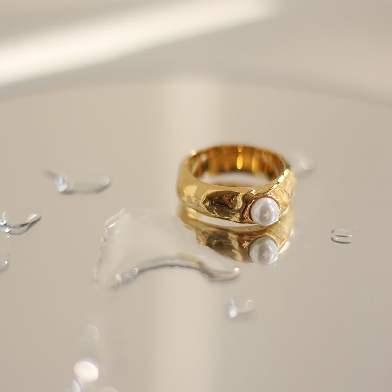 Titanium Steel Ring With Artificial Pearl Irregular Dot Design Fashion Jewelry Band Delicate Ring For Women And Girls