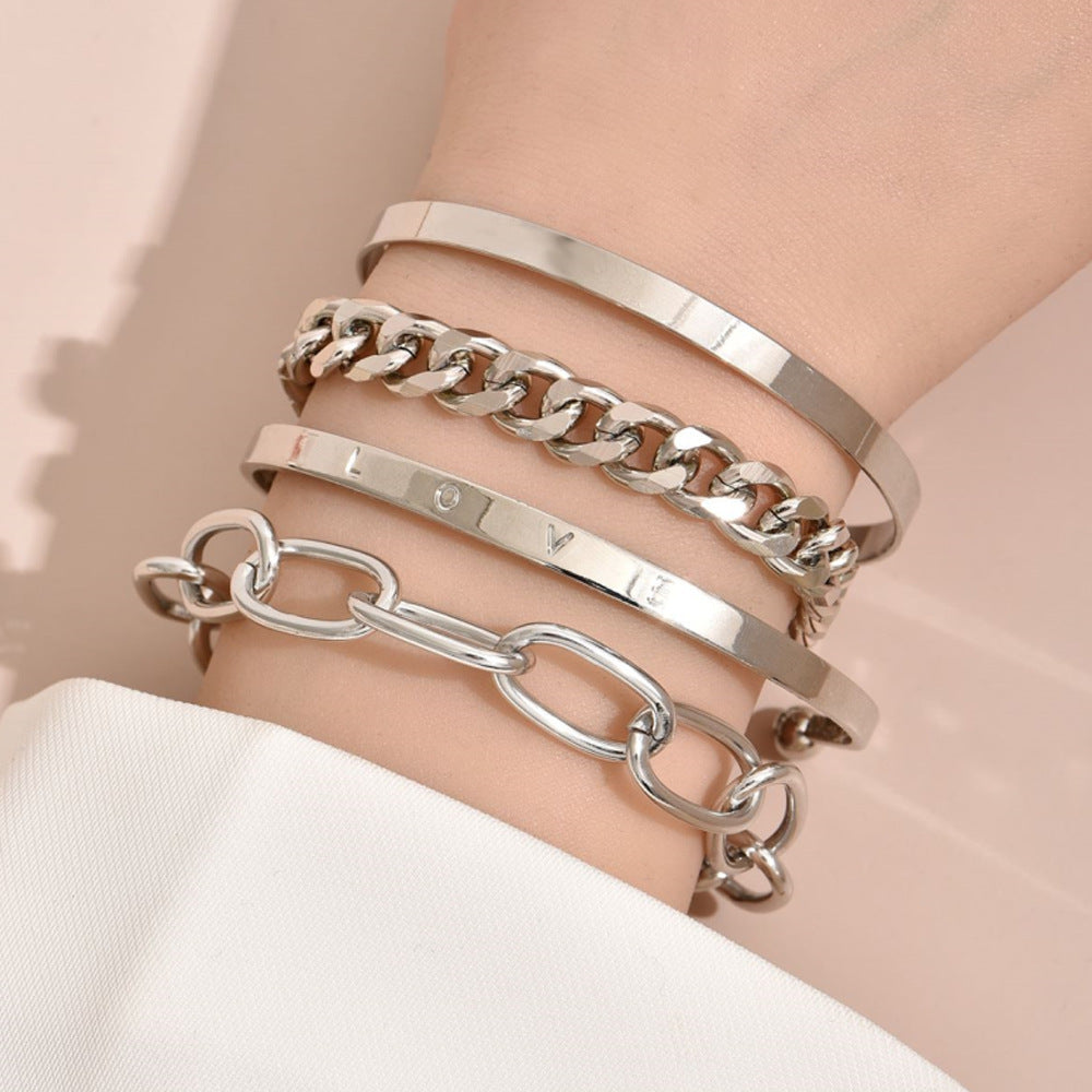 Glossy Alloy Chain Bracelet Set With Ethnic Design And Hollow Metal Elements For Fashion Jewelry Enthusiasts Today