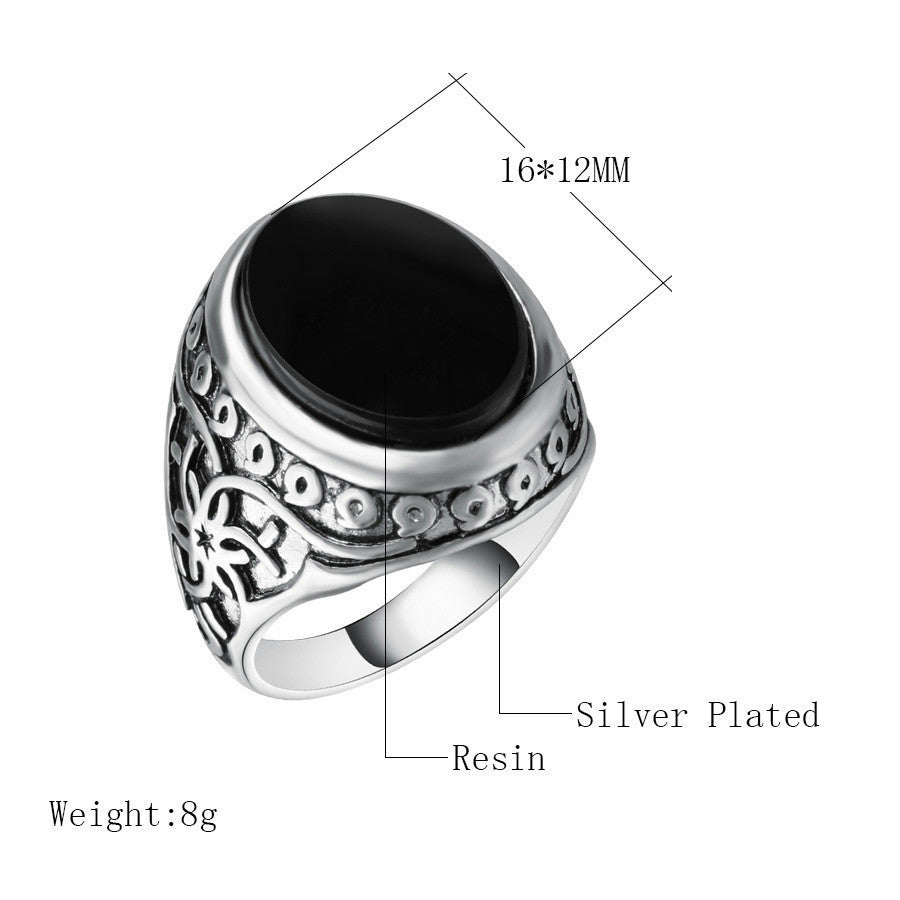 Womens Vintage Ring With Gemstone Inlay Fashion Geometric Design Ring Thai Silver Alloy Ring Hand Ornaments Artificial