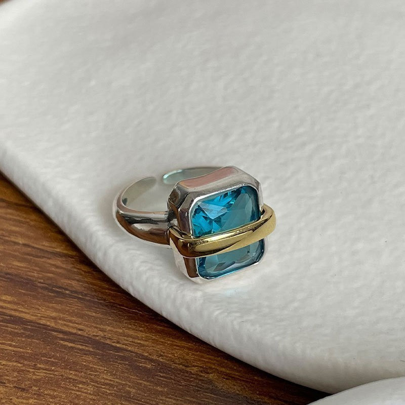 Adjustable Copper Ring With Zircon Inlay Square Star Open Band Elegant Fashion Jewelry For Women And Everyday Sparkle