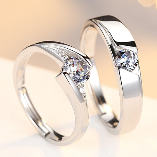 Adjustable Sterling Silver Couple Rings Matching Pair For Marriage Engagement Promise Simulated Diamonds Rings