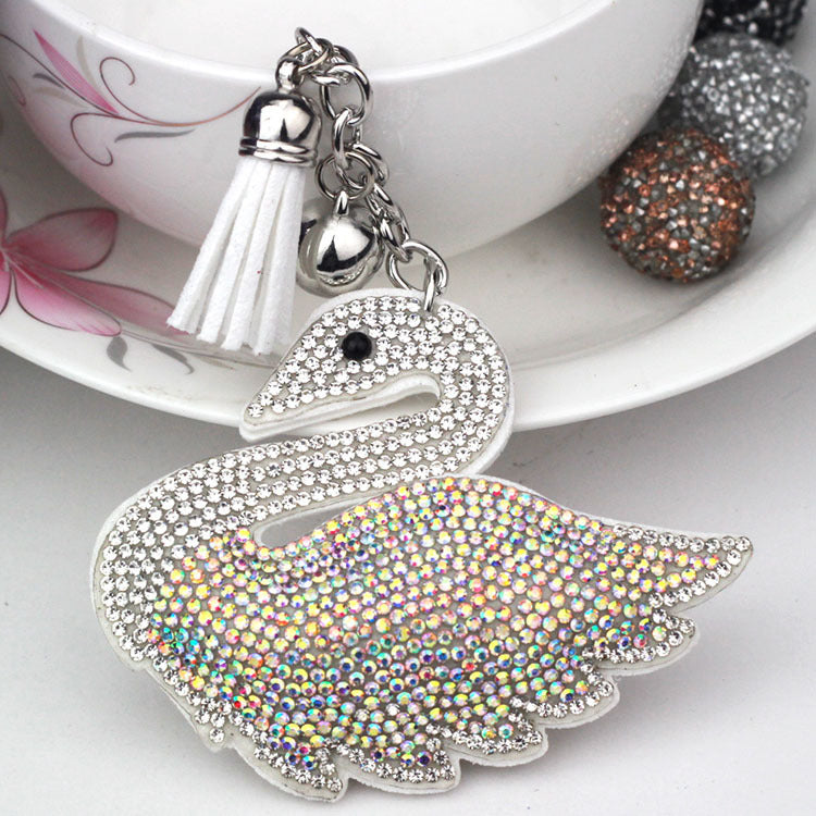 Elegant Velvet Rhinestone Swan Keychain for Handbags and Backpacks Korean Velvet Finish with Sparkling Crystal