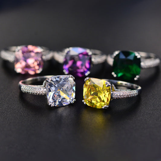 Womens Round Copper Plated Ring With AAA Zircon Mosaic In Yellow Zircon Wedding Band For Her Jewelry Gift Ready