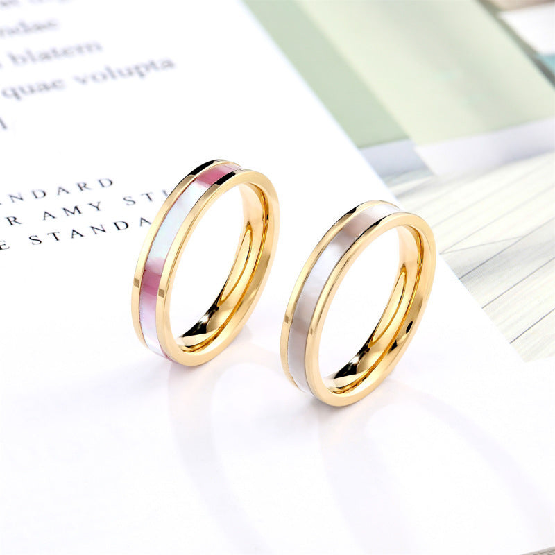 Womens Titanium Steel Ring With Shell Inlay Geometric Design Band Rings 6mm Width Simple Fashion Ring Everyday