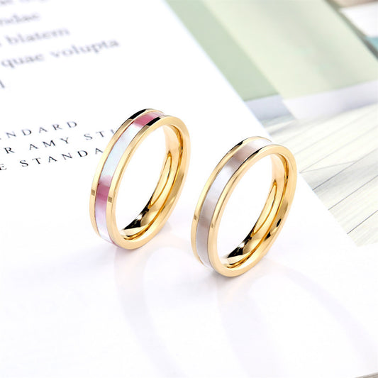 Womens Titanium Steel Ring With Shell Inlay Geometric Design Band Rings 6mm Width Simple Fashion Ring Everyday