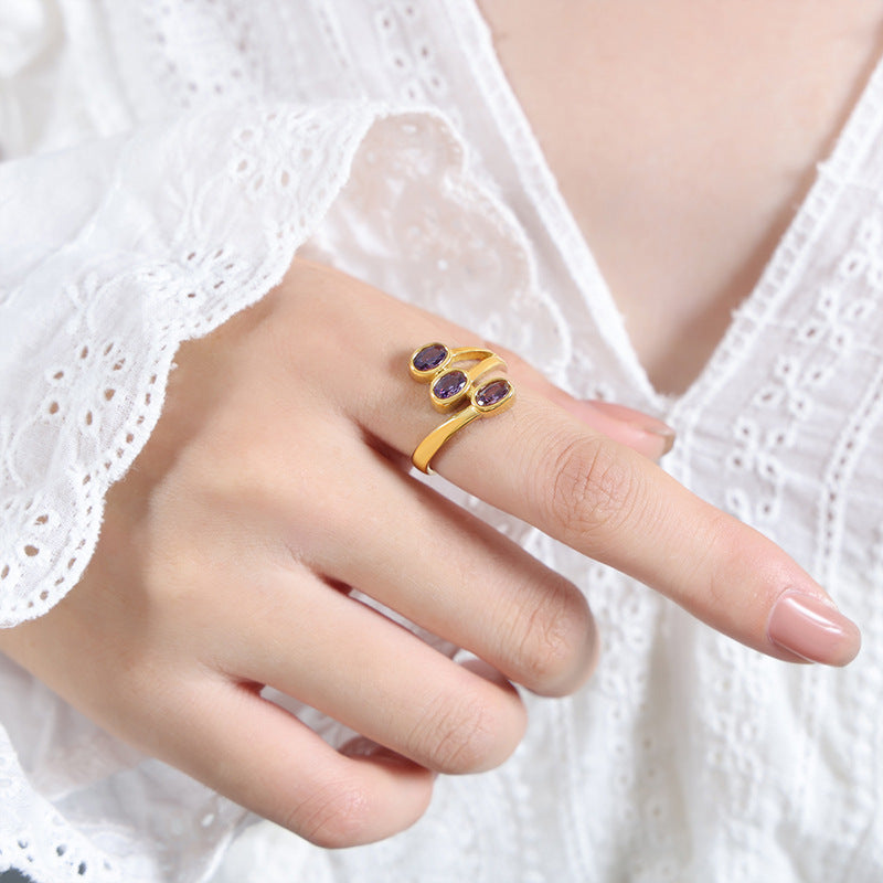 Geometrical Ring For Women Titanium Steel Gold Plated Irregular Design Glass Stone Fashion Rings Everyday Wear