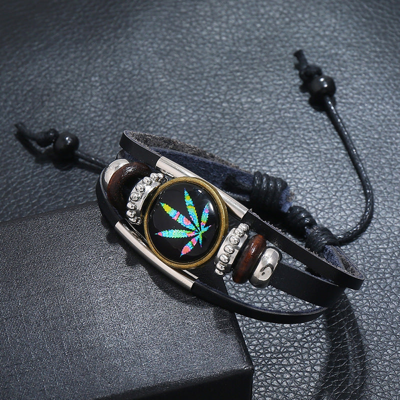 Unisex Geometric Beaded Braided Leather Bracelet Gift