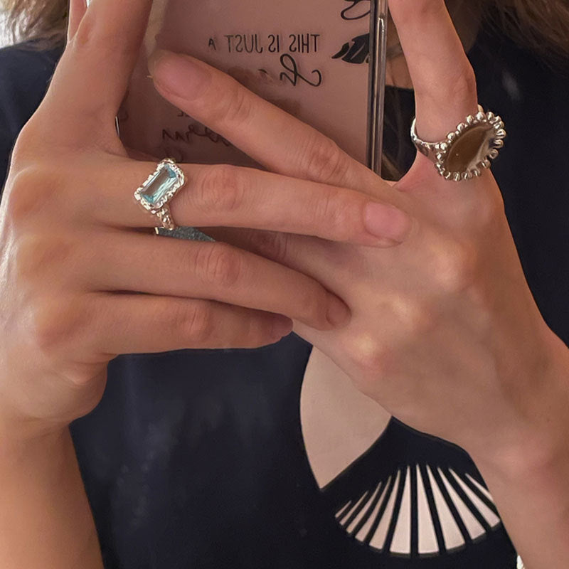 Ice Blue Lava Texture Ring Copper Silver Plated Fashion Jewelry For Women Elegant Everyday Accessory Chic Look