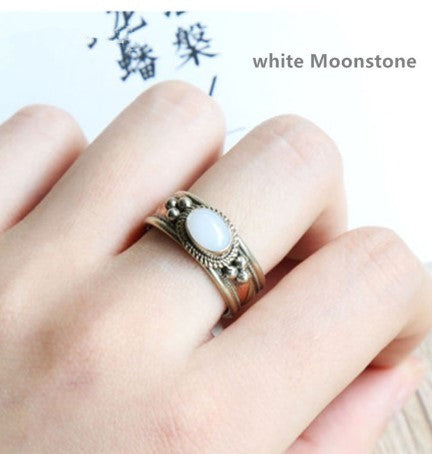Handmade Tricolor Copper Inlaid Agate Gemstone Ring National Style Couple Jewelry Durable Chic Style Accessory
