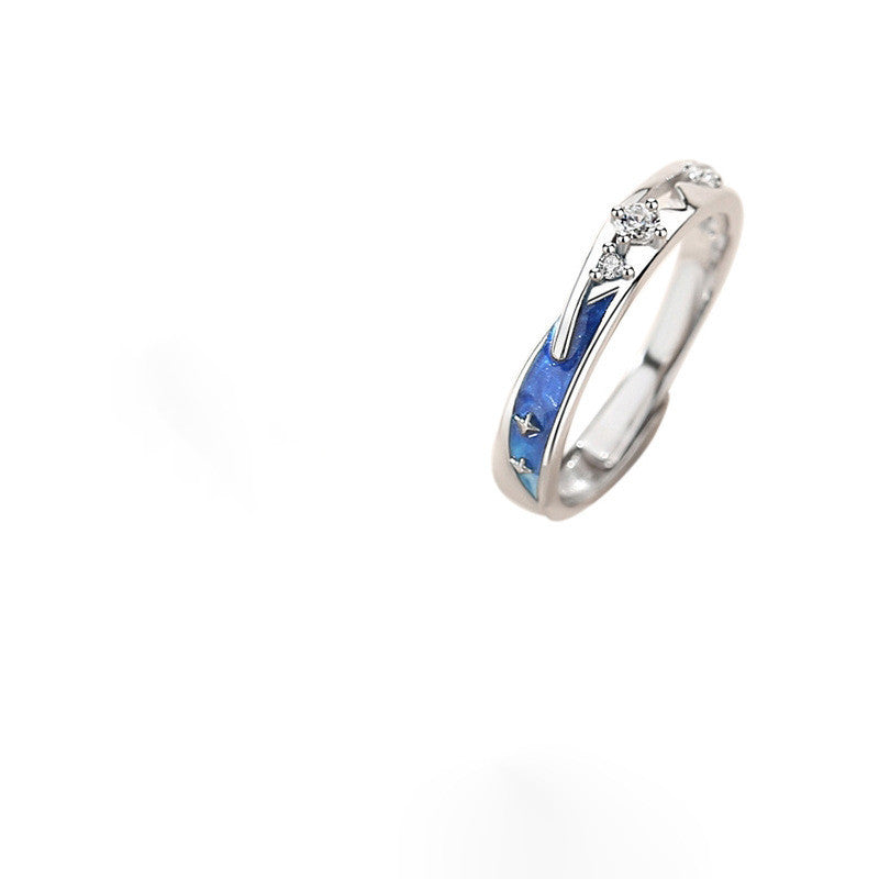Sterling Silver Meteor Shower Couple Rings Zircons Stones Electroplated Matching Promises Rings For Him And Her
