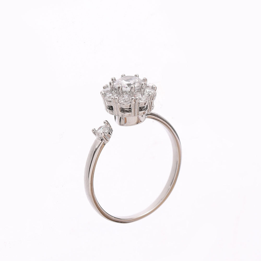 Women Crown Ring Zircon Inlaid Rotating Adjustable Copper Electroplated Jewelry Accessory Elegant Fashionable