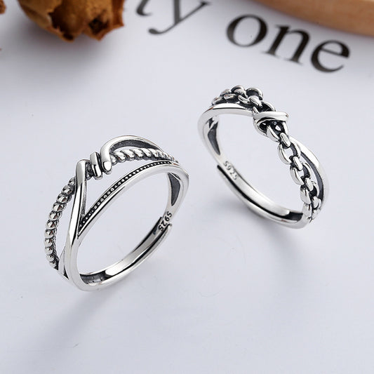 925 Sterling Silver Geometric Twist Knot Ring Adjustable Open