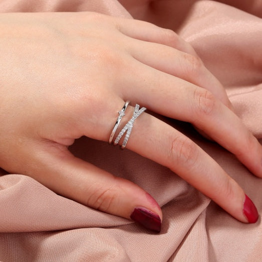 Adjustable Copper Geometric Ring With Micropaved White Zircons Unisex Gift For Weddings Travel And Jewelry Gift