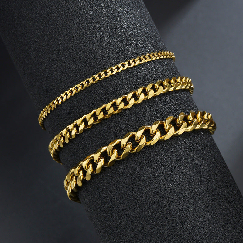 Alloy Six Sided Cuban Link Bracelet Electroplated Gold Or Steel Color For Men And Women Fashion Jewelry Styles