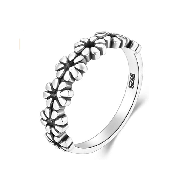 Womens Ring Daisy Flower Hawaiian Style Silver Plated Electro Jewelry Gift For Her Elegant Fashion Everyday No