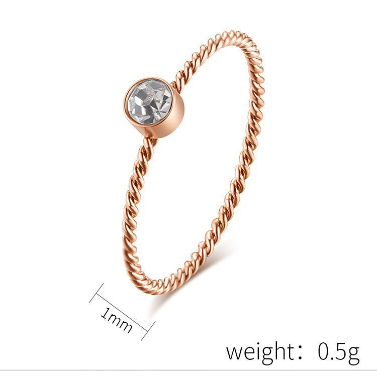 Rose Gold Diamond Twist Ring For Women Titanium Steel Band
